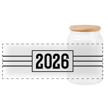 2026 year line - Panoramic Cookie Jar with Wooden Lid - white - Front