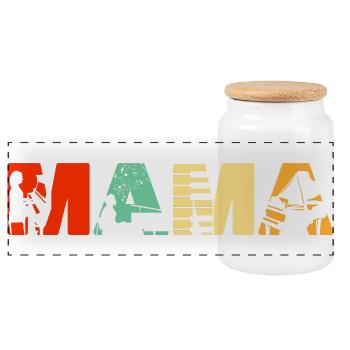 Mama Piano Player Musician Mother Retro Vintage - Panoramic Cookie Jar with Wooden Lid - white - Front