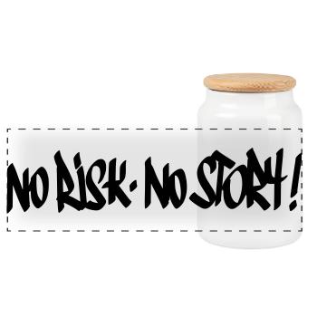 No Risk No Story Motto - Panoramic Cookie Jar with Wooden Lid - white - Front