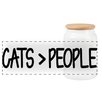 Cats>People Cat Funny Saying - Panoramic Cookie Jar with Wooden Lid - white - Front