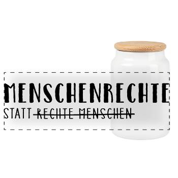 Menschenrechte statt rechte Menschen - Panorama Keksdose mit Holzdeckel - Weiß - Vorne