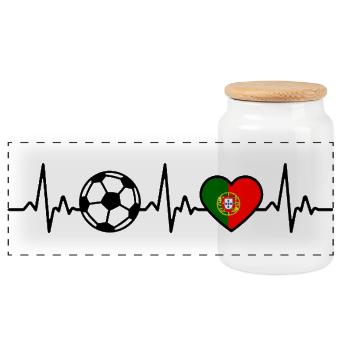 Portugal Football Heartbeat Flag Portuguese - Panoramic Cookie Jar with Wooden Lid - white - Front
