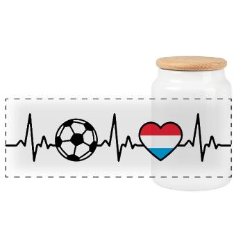 Luxembourg Football Heartbeat Luxembourg - Boîte à biscuits avec couvercle en bois - blanc - Devant