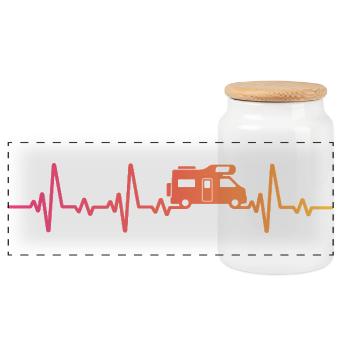 Sunset Heartbeat Camping Motorhome - Panoramic Cookie Jar with Wooden Lid - white - Front