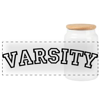 Schriftart des Varsity College - Panorama Keksdose mit Holzdeckel - Weiß - Vorne
