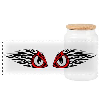 tribal eyes - Panoramic Cookie Jar with Wooden Lid - white - Front