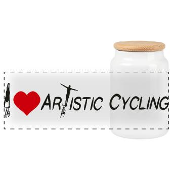 Artistic Cycling, Artistic Cycling, Indoor Cycling, I Love - Panoramic Cookie Jar with Wooden Lid - white - Front