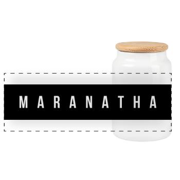 Maranatha Wordmark on Bold Black - Panoramic Cookie Jar with Wooden Lid - white - Front