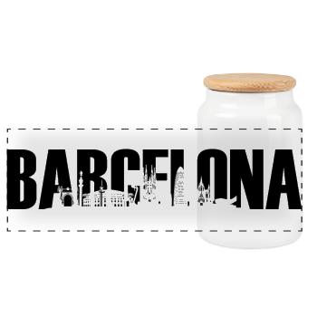 Barcelona Spain Catalonia Europe Skyline - Panoramic Cookie Jar with Wooden Lid - white - Front