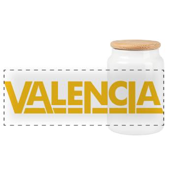 Valencia Spain Lettering Yellow - Panoramic Cookie Jar with Wooden Lid - white - Front