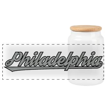 Philadelphia Vintage Schriftzug - Panorama Keksdose mit Holzdeckel - Weiß - Vorne