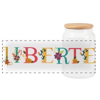 LIBERTY Namenskunst mit gestickten Blumen - Panorama Keksdose mit Holzdeckel - Weiß - Vorne