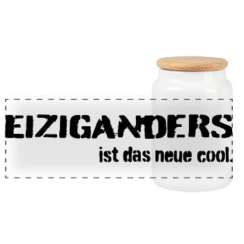 Einziganders ist das neue cool - Panorama Keksdose mit Holzdeckel - Weiß - Vorne
