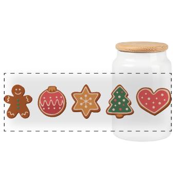 Cookies and cookies for Christmas - Panoramic Cookie Jar with Wooden Lid - white - Front