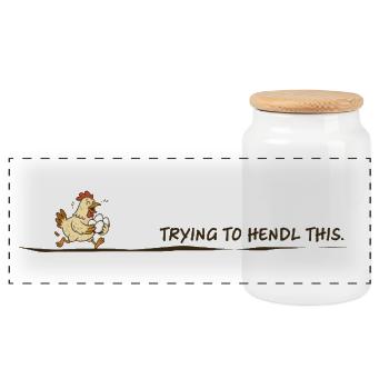 Trying to Hendl This Huhn Denglisch Spruch witzig - Panoramic Cookie Jar with Wooden Lid - white - Front