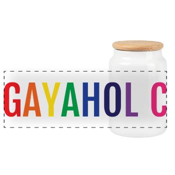Gayaholic Pride Rainbow LGBTQ Alphabet Art - Panoramic Cookie Jar with Wooden Lid - white - Front
