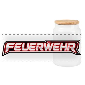 Feuerwehr Neon-Schriftzug - Panorama Keksdose mit Holzdeckel - Weiß - Vorne