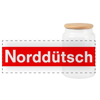 Nordduetsch Plattdeutsch Meer Shirt - Panorama Keksdose mit Holzdeckel - Weiß - Vorne