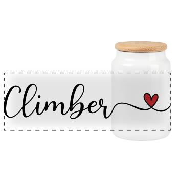 Climber Heart Typography - Panoramic Cookie Jar with Wooden Lid - white - Front