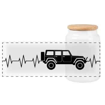 Jeep-Heartbeat - Panorama Keksdose mit Holzdeckel - Weiß - Vorne