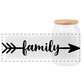 family Arrow Love Community Friendship - Panoramic Cookie Jar with Wooden Lid - white - Front