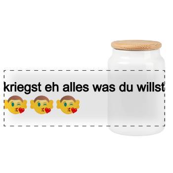 kriegst eh alles was du willst, Politik Österreich - Panorama Keksdose mit Holzdeckel - Weiß - Vorne