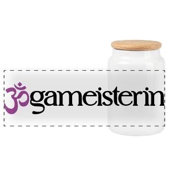 Jogameisterin - Typografisches OM (3-Farbig) - Panorama Keksdose mit Holzdeckel - Weiß - Vorne