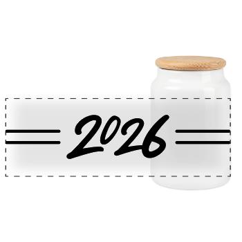 2026 Line - Panoramic Cookie Jar with Wooden Lid - white - Front