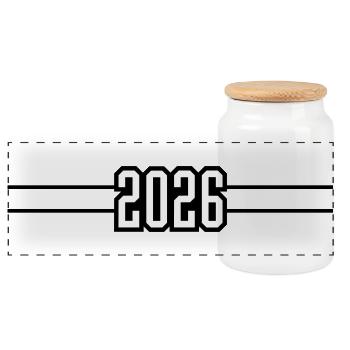 2026 stroke year - Panoramic Cookie Jar with Wooden Lid - white - Front