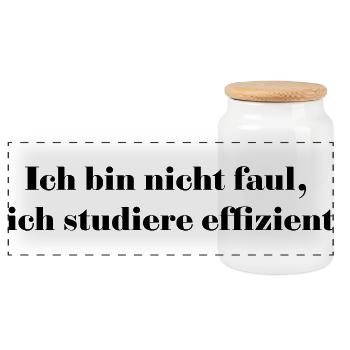 Ich bin nicht faul, ich studiere effizient - Panorama Keksdose mit Holzdeckel - Weiß - Vorne