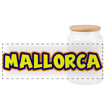 Mallorca Schriftzug - Panorama Keksdose mit Holzdeckel - Weiß - Vorne