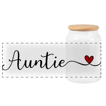 Tante Typographie avec un cœur Police manuscrite De - Boîte à biscuits avec couvercle en bois - blanc - Devant