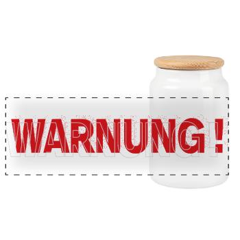 Warning - Modernes Statement Design - Panorama Keksdose mit Holzdeckel - Weiß - Vorne