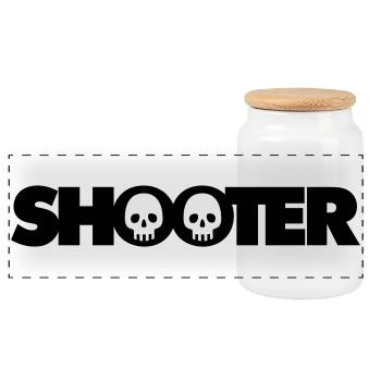 Shooter | Schütze | Totenkopf | Skull - Panoramic Cookie Jar with Wooden Lid - white - Front