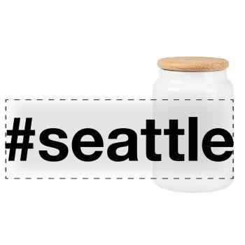SEATTLE Hashtag Grunge - Panoramic Cookie Jar with Wooden Lid - white - Front
