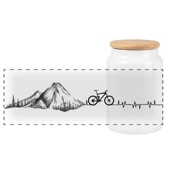 Heartbeat Mountainbike - Panorama Keksdose mit Holzdeckel - Weiß - Vorne