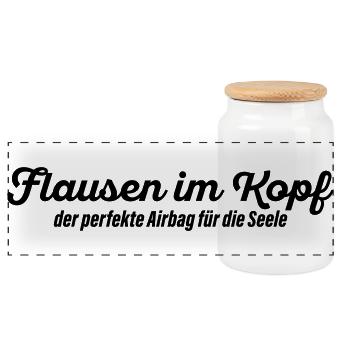 Flausen im Kopf - Panorama Keksdose mit Holzdeckel - Weiß - Vorne