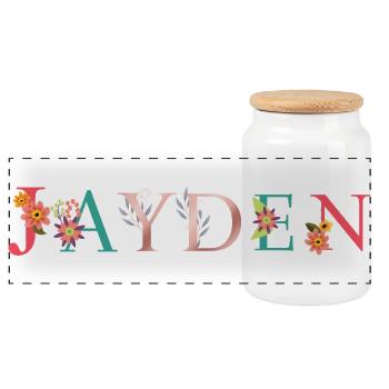 JAYDEN Namenskunst mit gestickten Blumen - Panorama Keksdose mit Holzdeckel - Weiß - Vorne