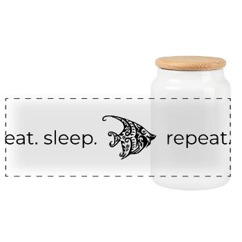 Manger Dormir [poisson] Répéter - Boîte à biscuits avec couvercle en bois - blanc - Devant