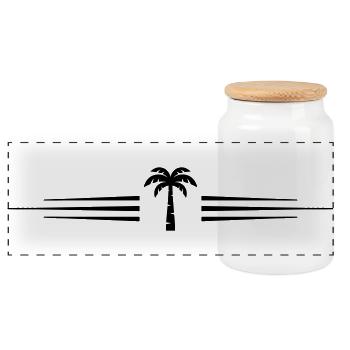 Palm Tree Symbol Line - Panoramic Cookie Jar with Wooden Lid - white - Front