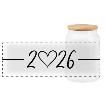 2026 Heart Line - Panoramic Cookie Jar with Wooden Lid - white - Front