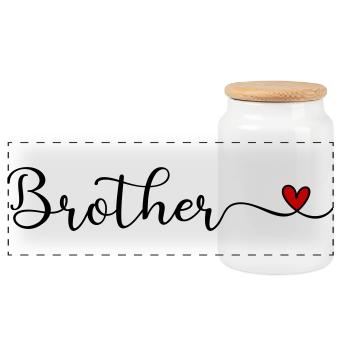 Brother - Brother's Heart - Panoramic Cookie Jar with Wooden Lid - white - Front