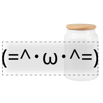 Cats Emote (=^・ω・^=) Cute Cat Kaomoji - Panoramic Cookie Jar with Wooden Lid - white - Front