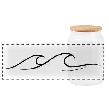 Miniamlistic waves drawn with a line - Panoramic Cookie Jar with Wooden Lid - white - Front