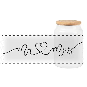 Mr and Mrs Wedding Heart Gift Marriage Couple - Panoramic Cookie Jar with Wooden Lid - white - Front