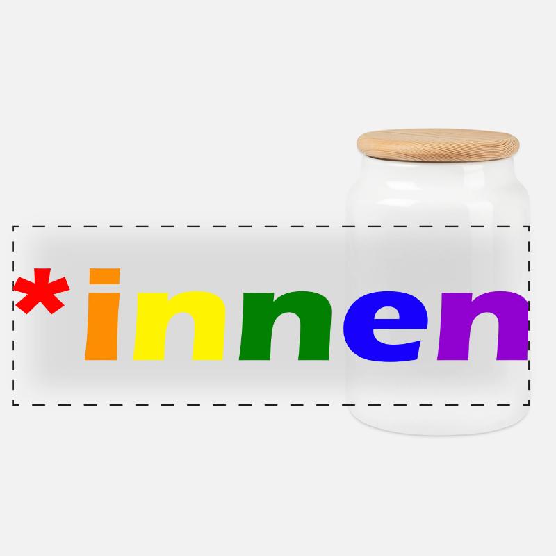 *innen Gendern - Panorama Keksdose mit Holzdeckel - Weiß