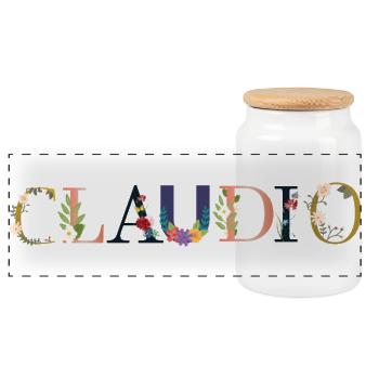 CLAUDIO Nom orné de fleurs - Boîte à biscuits avec couvercle en bois - blanc - Devant