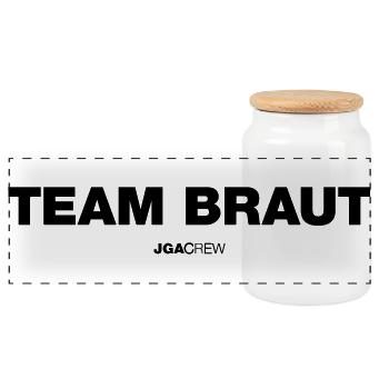 Team Braut (JGA - Jungesellenabschied) - Panorama Keksdose mit Holzdeckel - Weiß - Vorne