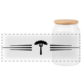 Sausage, fork, currywurst - Panoramic Cookie Jar with Wooden Lid - white - Front