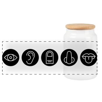 Five senses, sense organs - Panoramic Cookie Jar with Wooden Lid - white - Front